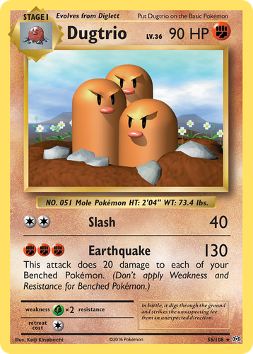 Dugtrio #56 from Evolutions - Rare - Illustrated by Keiji Kinebuchi