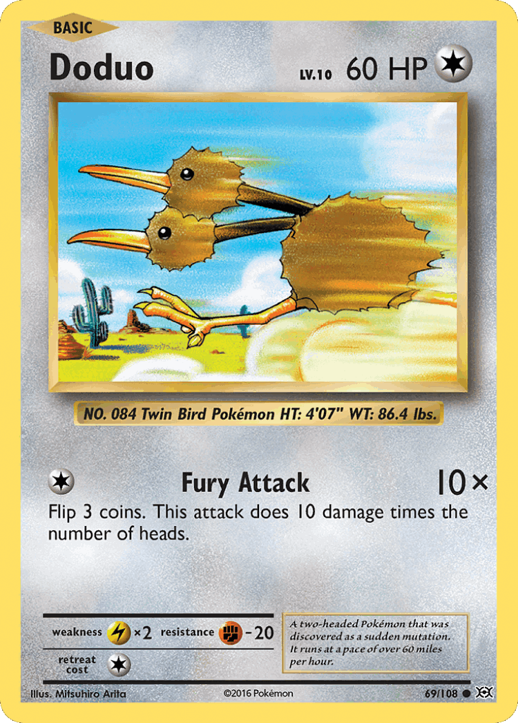 Doduo #69 from Evolutions - Common - Illustrated by Mitsuhiro Arita