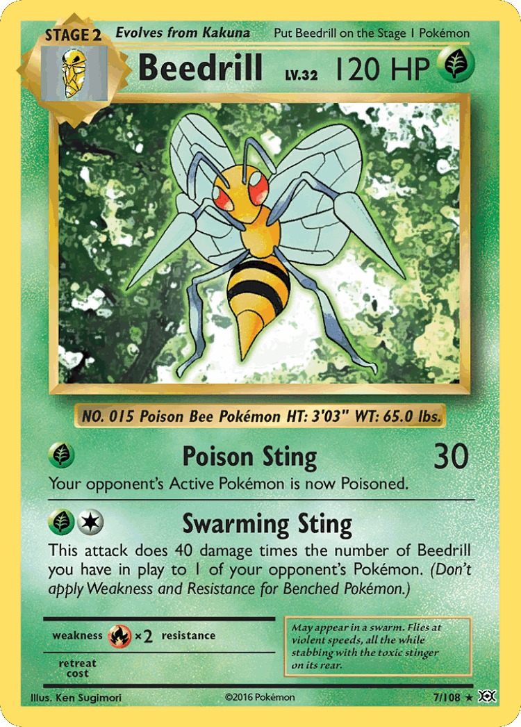 Beedrill #7 from Evolutions - Rare - Illustrated by Ken Sugimori