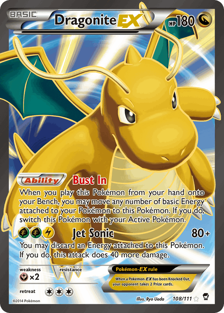 Dragonite-EX #108 from Furious Fists - Rare Ultra - Illustrated by Ryo Ueda