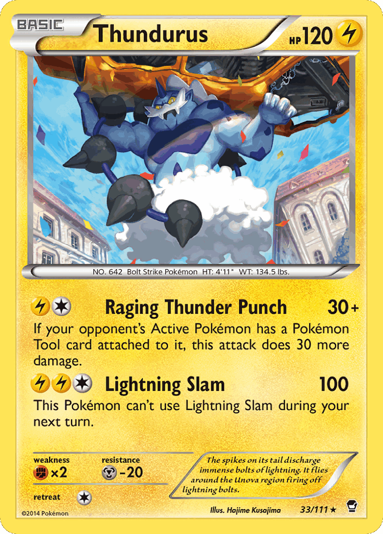Thundurus #33 from Furious Fists - Rare - Illustrated by Hajime Kusajima