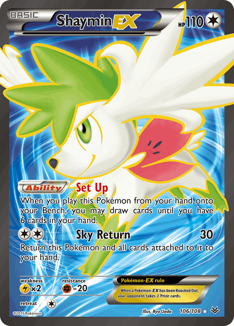 Shaymin-EX #106 from Roaring Skies - Rare Ultra - Illustrated by Ryo Ueda