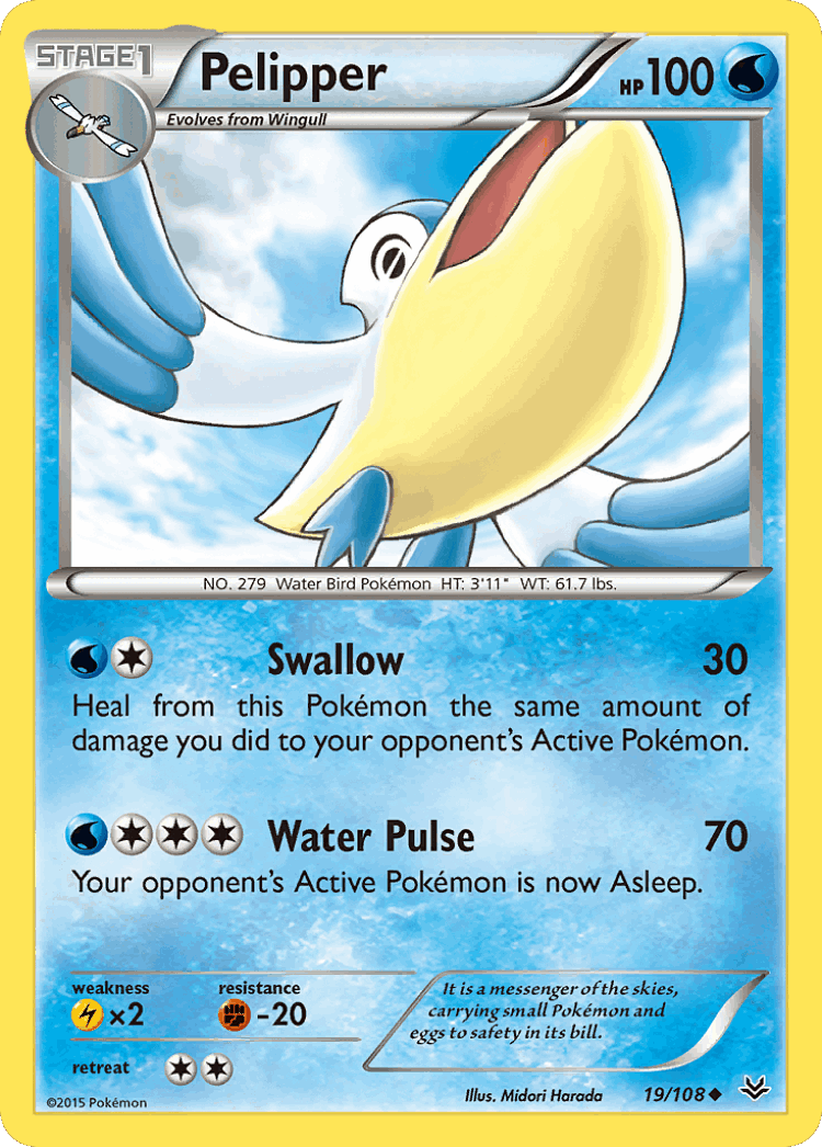 Pelipper #19 from Roaring Skies - Uncommon - Illustrated by Midori Harada