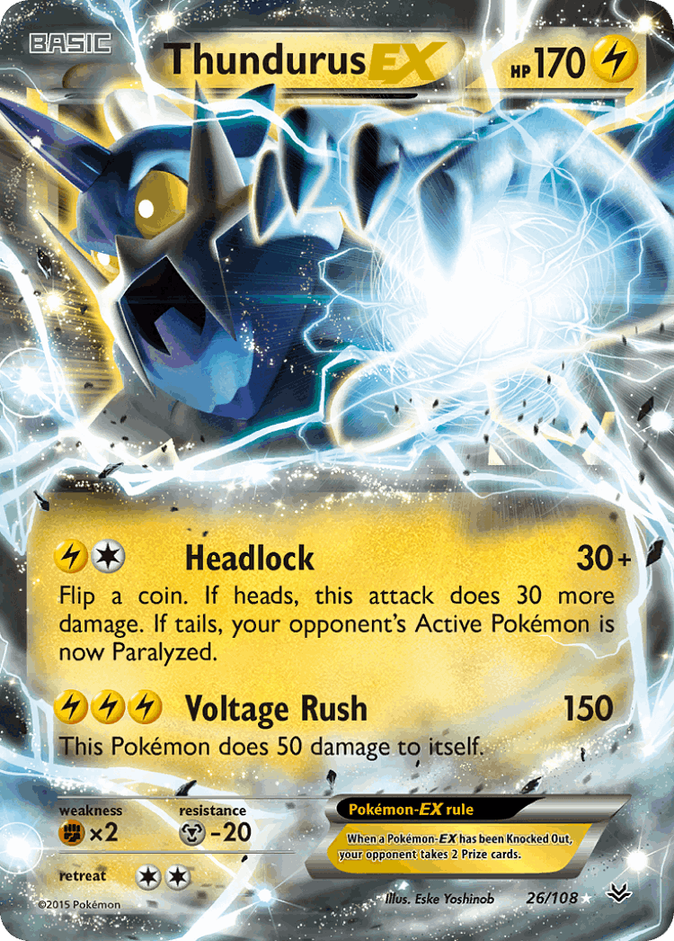 Thundurus-EX #26 from Roaring Skies - Rare Holo EX - Illustrated by Eske Yoshinob