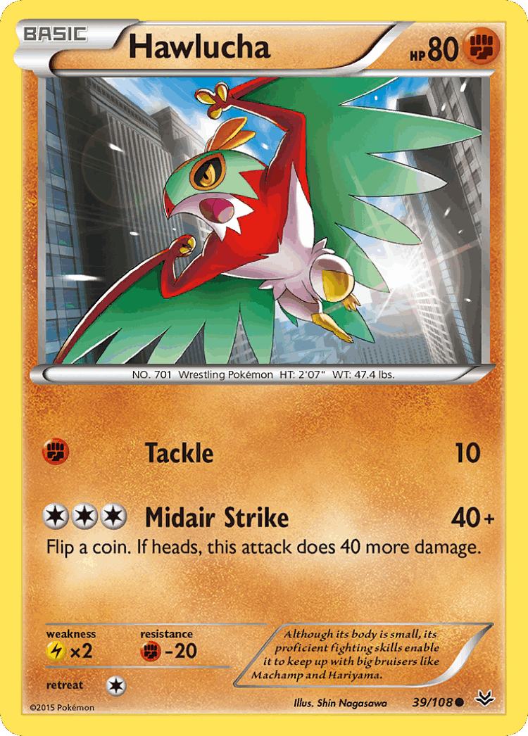 Hawlucha #39 from Roaring Skies - Common - Illustrated by Shin Nagasawa