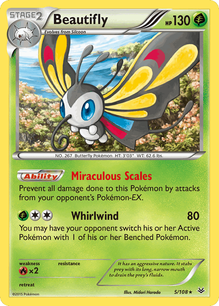 Beautifly #5 from Roaring Skies - Rare Holo - Illustrated by Midori Harada