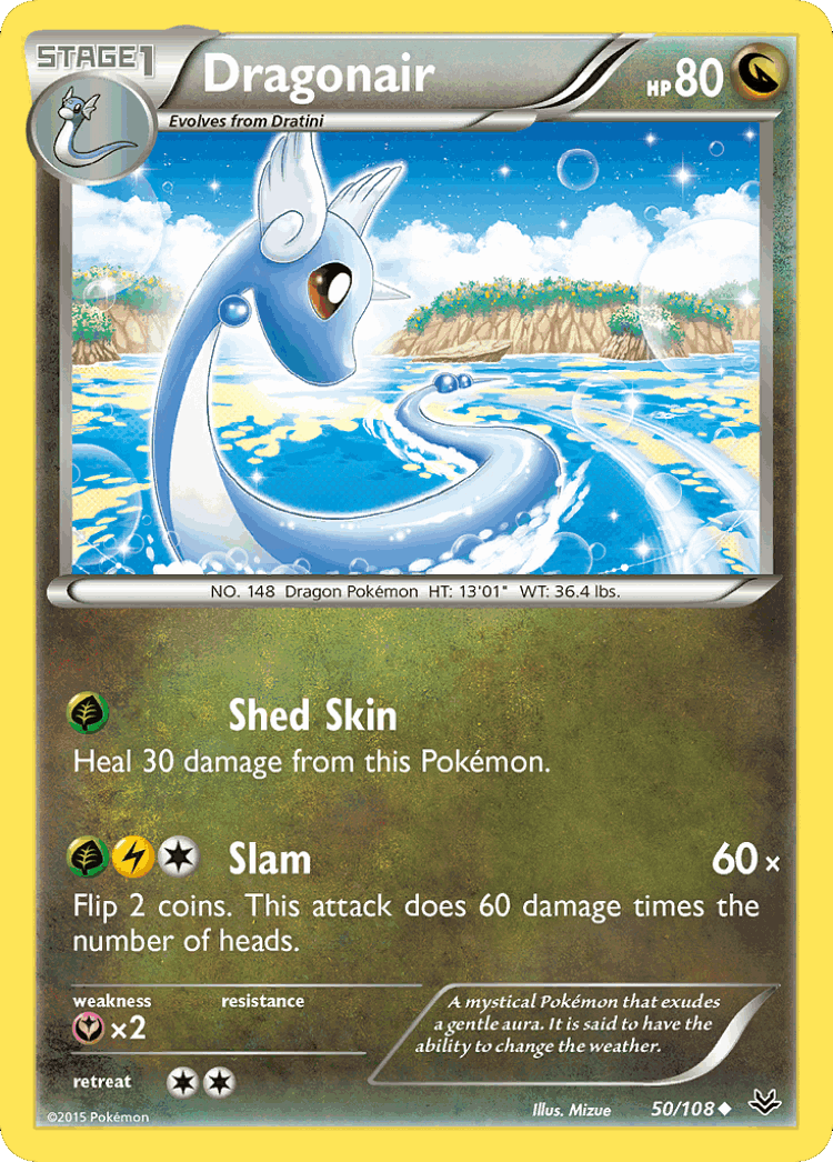 Dragonair #50 from Roaring Skies - Uncommon - Illustrated by Mizue