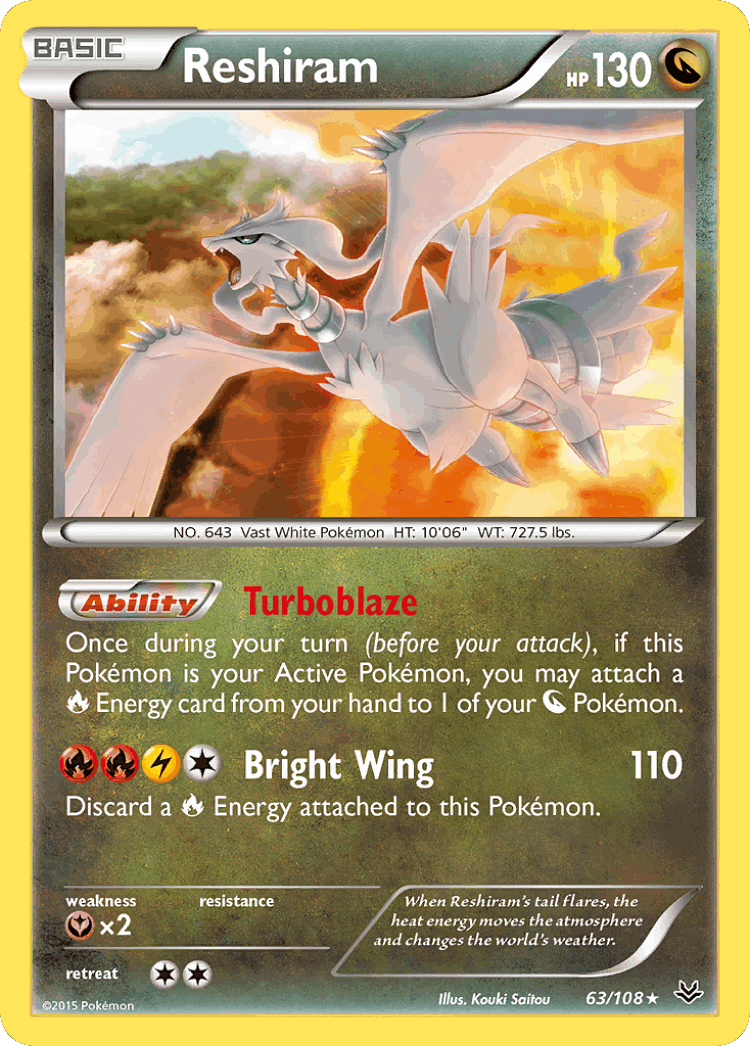 Reshiram #63 from Roaring Skies - Rare Holo - Illustrated by Kouki Saitou