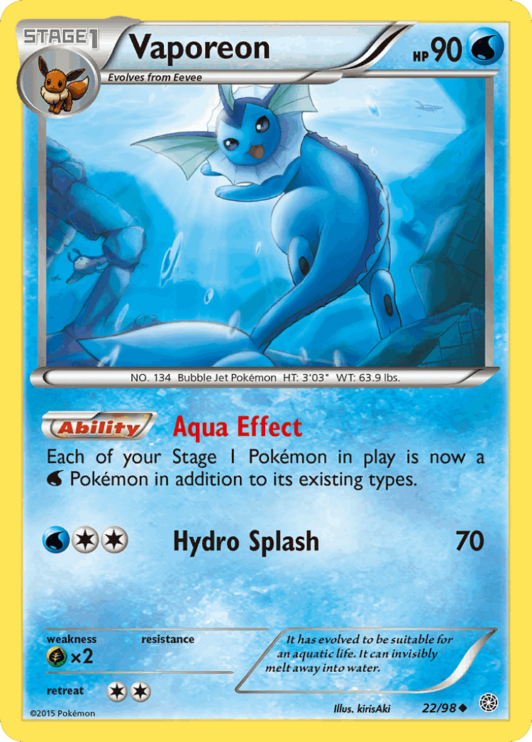 Vaporeon #22 from Ancient Origins - Uncommon - Illustrated by kirisAki