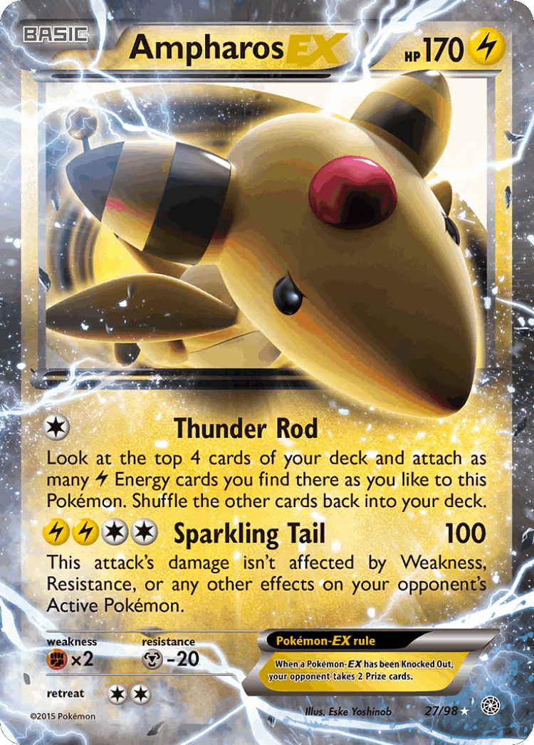 Ampharos-EX #27 from Ancient Origins - Rare Holo EX - Illustrated by Eske Yoshinob