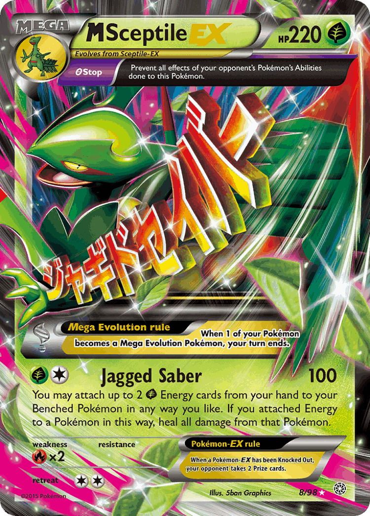 M Sceptile-EX #8 from Ancient Origins - Rare Holo EX - Illustrated by 5ban Graphics