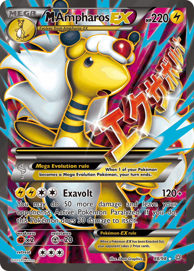 M Ampharos-EX #88 from Ancient Origins - Rare Ultra - Illustrated by 5ban Graphics