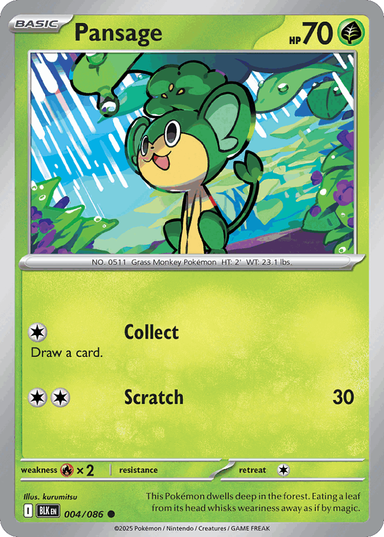 Pansage #4 from Black Bolt - Common - Illustrated by kurumitsu
